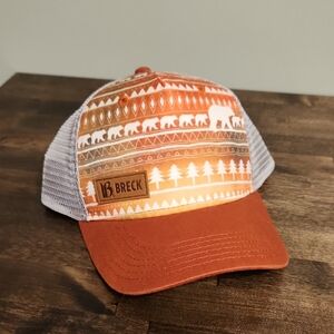 Breck Breckenridge Colorado Orange and White Bear And Tree Snap Back Locale Hat